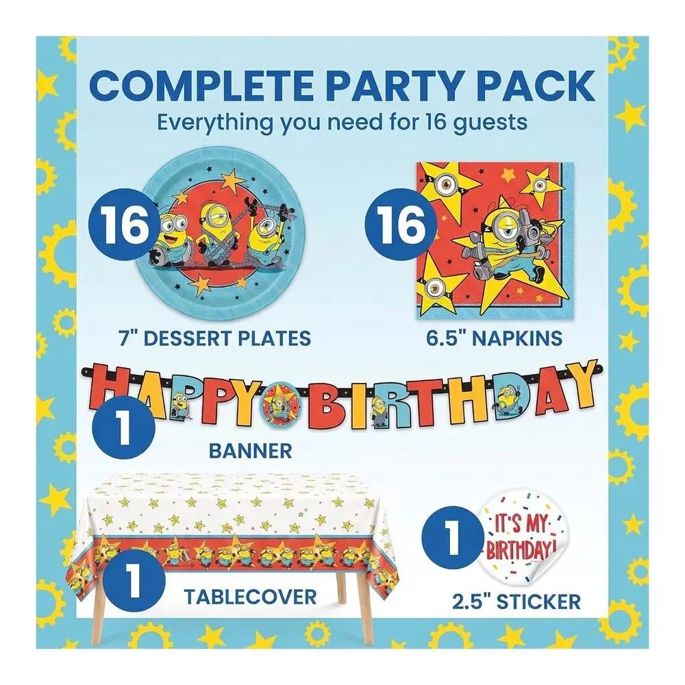 Minions Birthday Party Decorations Set for 16 Guests Banner Plates Napkins